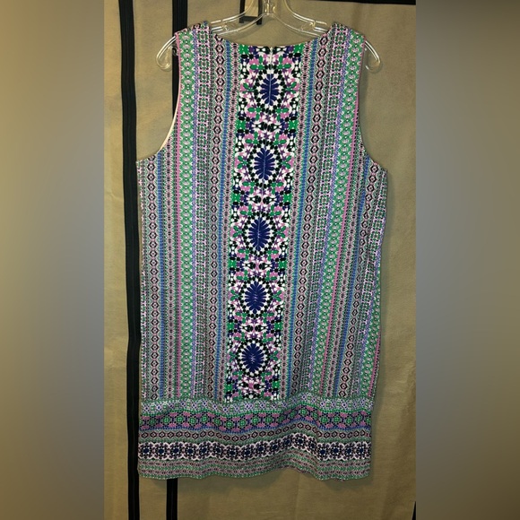 London Times Womens 16W Preppy Coastal Pink Green Purple‎ White Print Dress - Picture 14 of 15